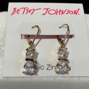 Betsey Johnson Gold and Clear Crystal Cat Drop Earrings